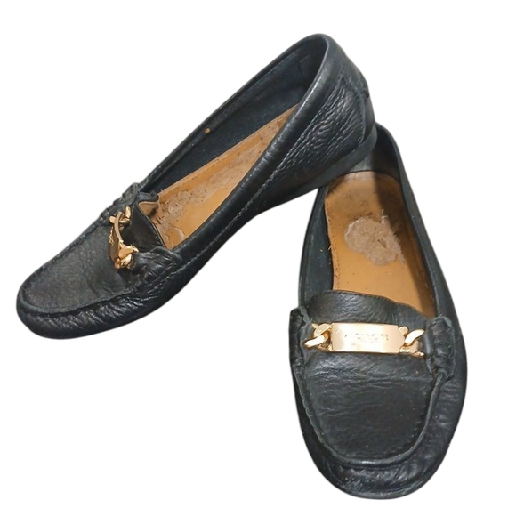Coach Shoes - Coach Black Leather Loafers with Gold Accent